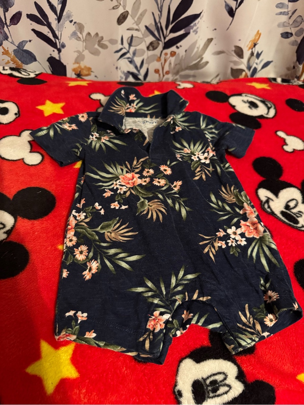 Navy Floral One-Piece Shortall for Kids 3 6 Months C5